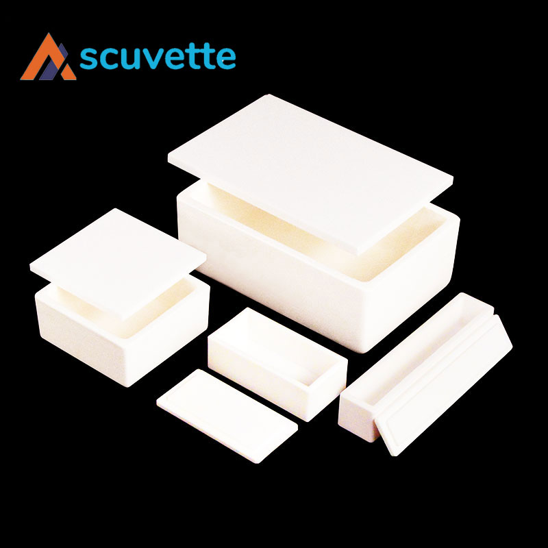 Square alumina (Al₂O₃) crucible with lid