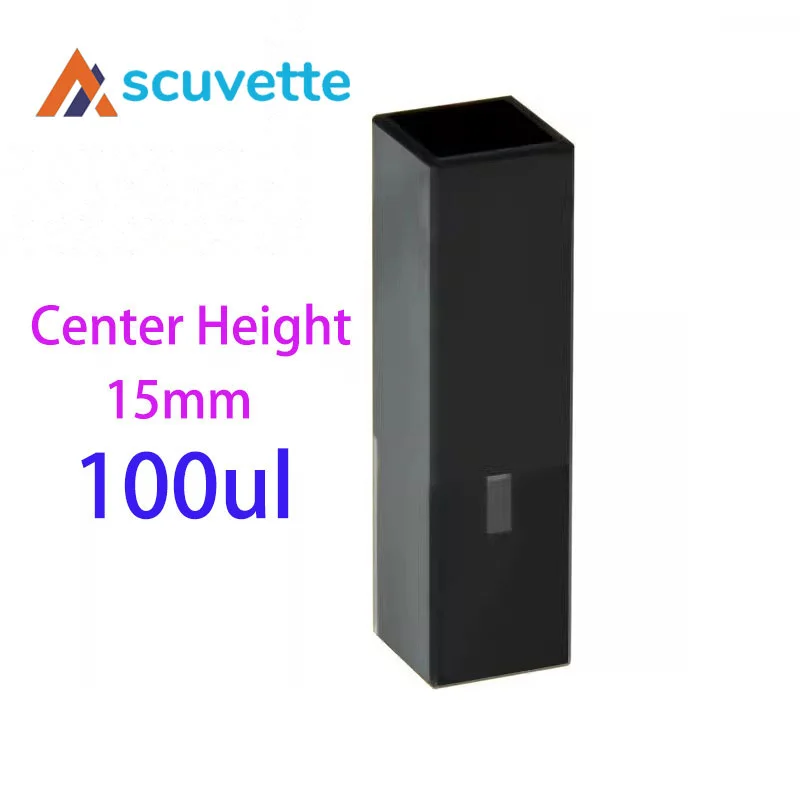 Black Wall Quartz Micro Cuvette, Light-Blocking Two-Way 100μL, Center Height 15mm, for UV Spectrophotometer