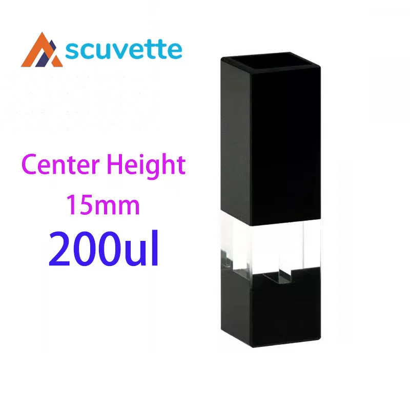 Black Wall Quartz Micro Cuvette, Light-Blocking 4-Port 200μL, Center Height 15mm, for UV Spectrophotometer