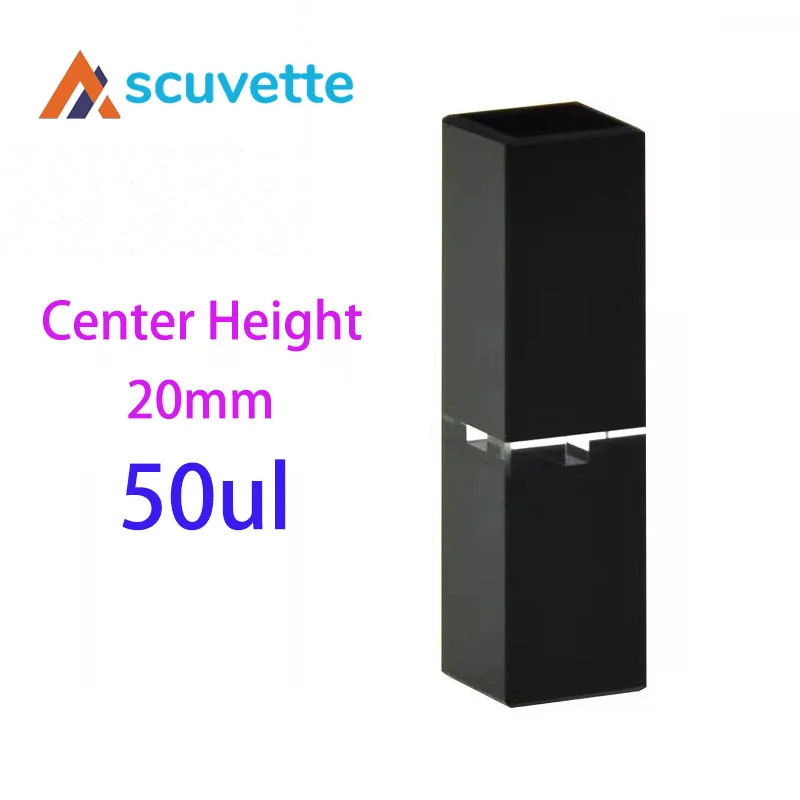 Black Wall Quartz Micro Cuvette, Light-Blocking 4-Port 50μL, Center Height 20mm, for UV Spectrophotometer
