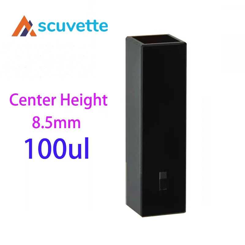 Black Wall Quartz Micro Cuvette, Light-Blocking Two-Way 100μL, Center Height 8.5mm, for UV Spectrophotometer