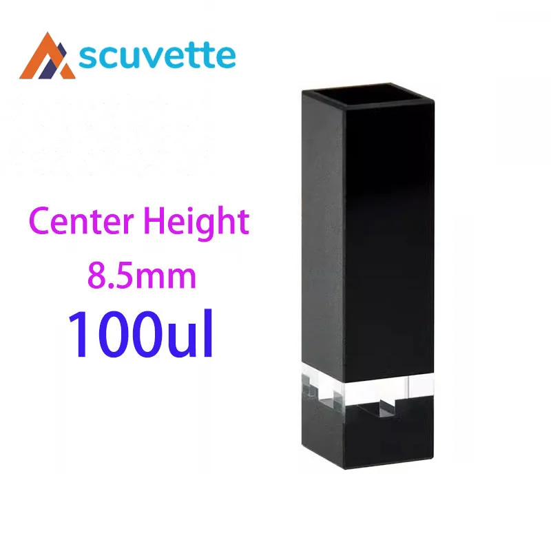 Black Wall Quartz Micro Cuvette, Light-Blocking 4-Port 100μL, Center Height 8.5mm, for UV Spectrophotometer