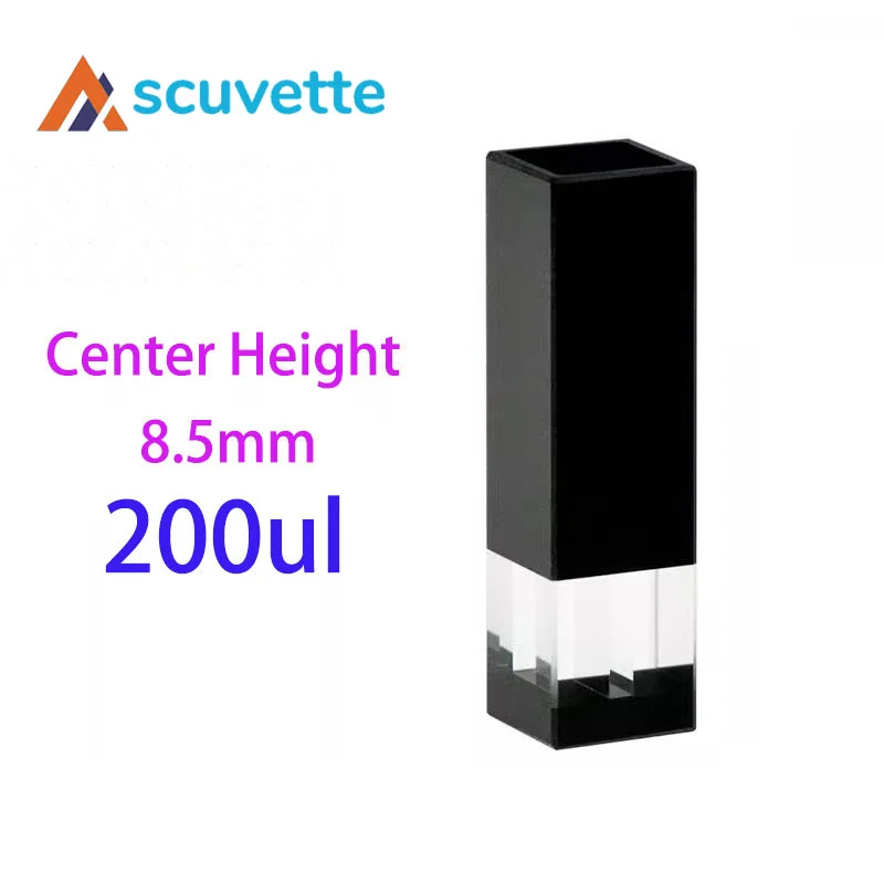 Black Wall Quartz Micro Cuvette, Light-Blocking 4-Port 200μL, Center Height 8.5mm, for UV Spectrophotometer