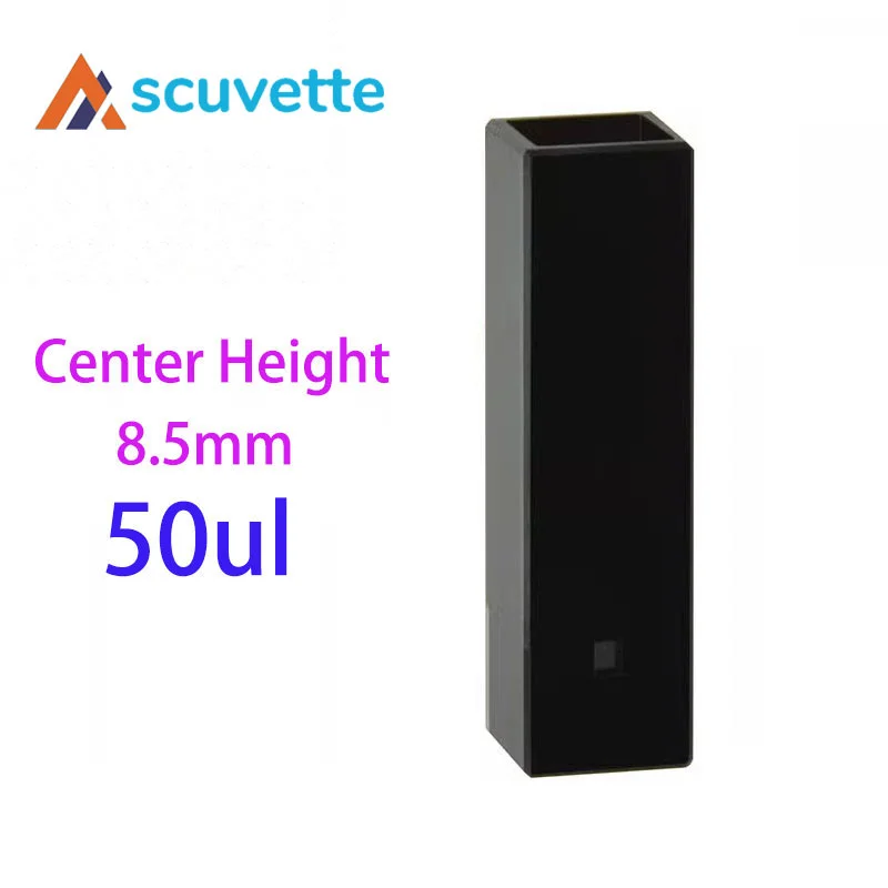 Black Wall Quartz Micro Cuvette, Light-Blocking Two-Way 50μL, Center Height 8.5mm, for UV Spectrophotometer