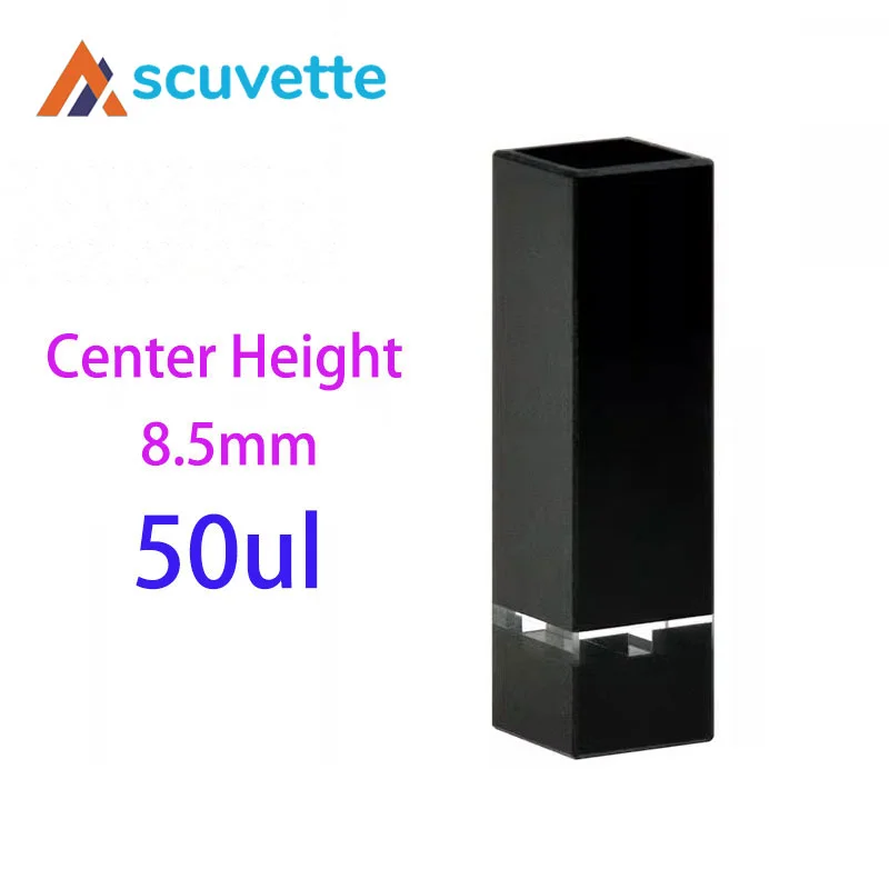 Black Wall Quartz Micro Cuvette, Light-Blocking 4-Port 50μL, Center Height 8.5mm, for UV Spectrophotometer