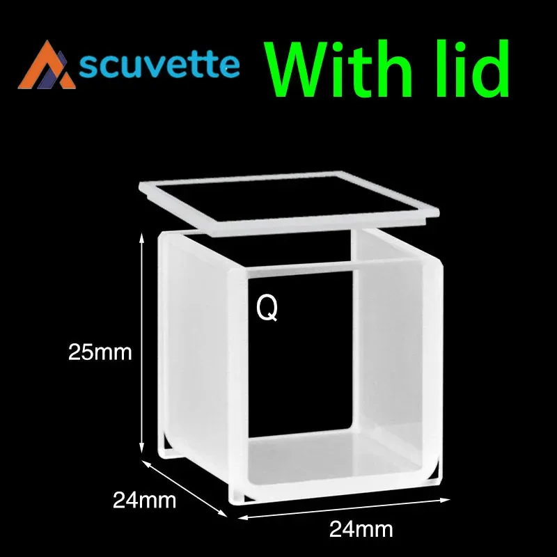 20mm Quartz Cubic Cuvette Two-Way with Quartz Lid 7.4mL 24x24x25mm