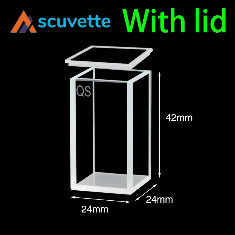 20mm Quartz Cubic Cuvette 4-Port with Quartz Lid 12.8mL 24x24x42mm