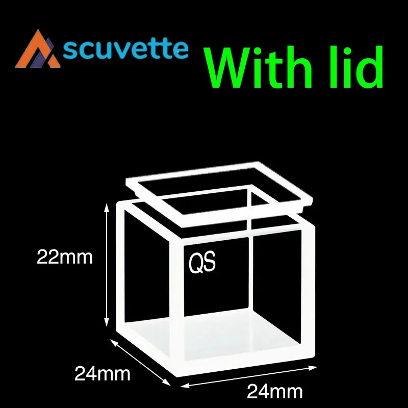 20mm Quartz Cubic Cuvette 4-Port with Quartz Lid 6.4mL 24x24x22mm