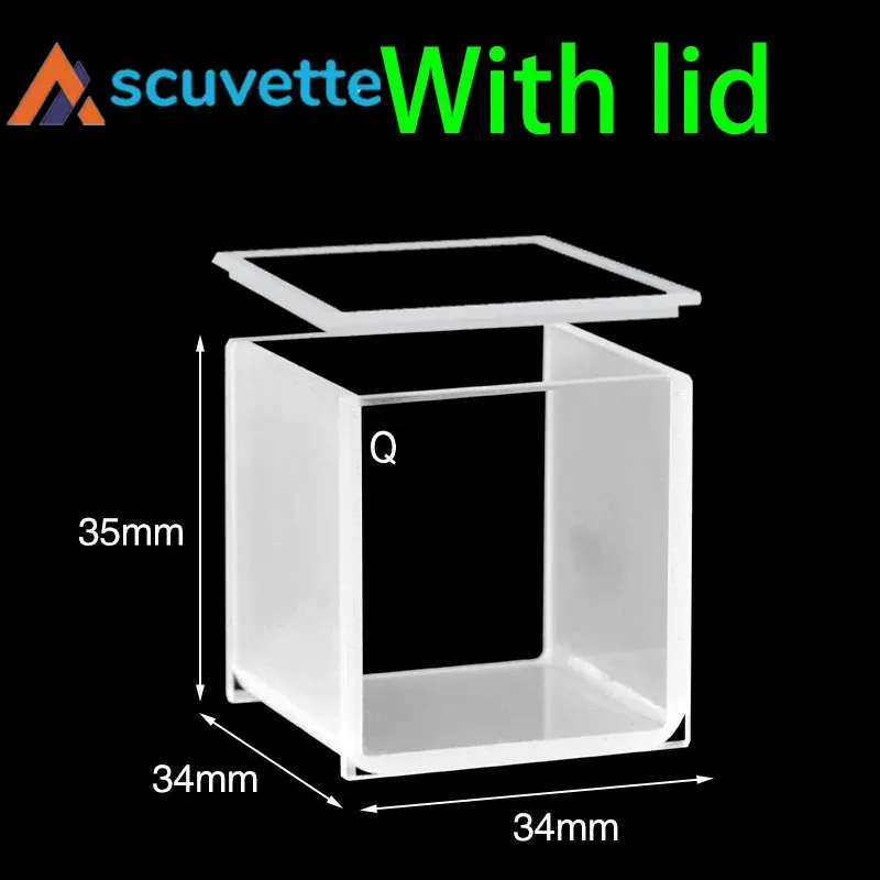 30mm Quartz Cubic Cuvette Two-Way with Quartz Lid 24mL 34x34x35mm