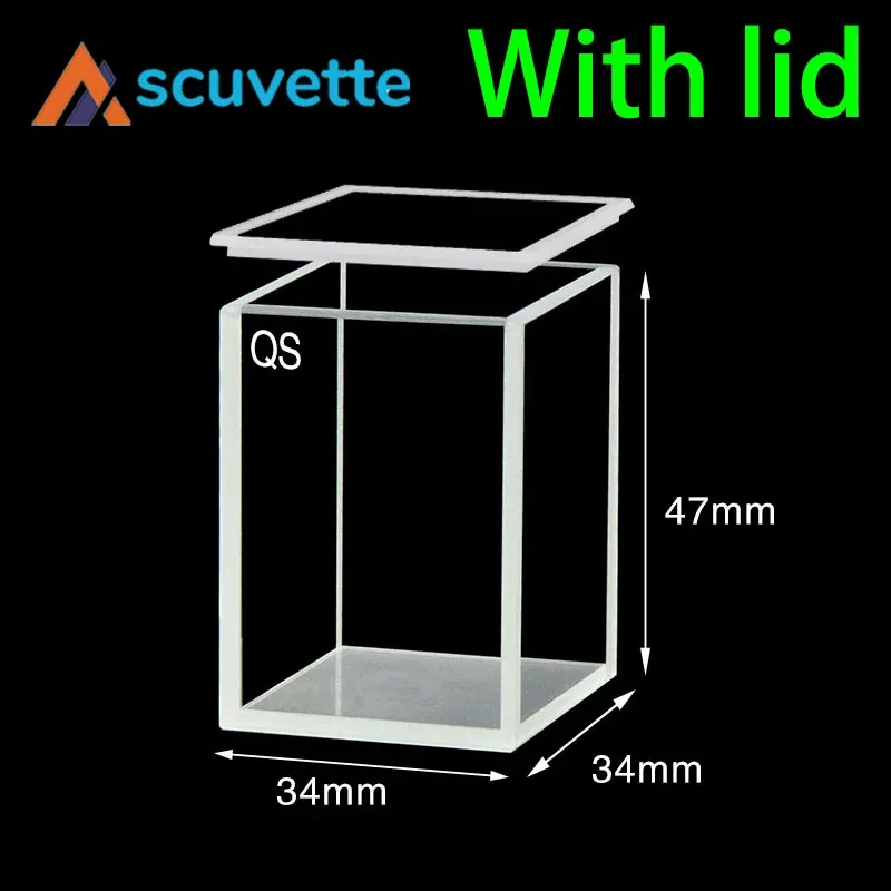 30mm Quartz Cubic Cuvette 4-Port with Quartz Lid 32.4mL 34x34x47mm