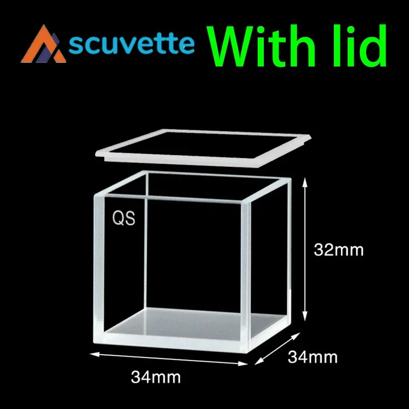 30mm Quartz Cubic Cuvette 4-Port with Quartz Lid 22mL 34x34x32mm