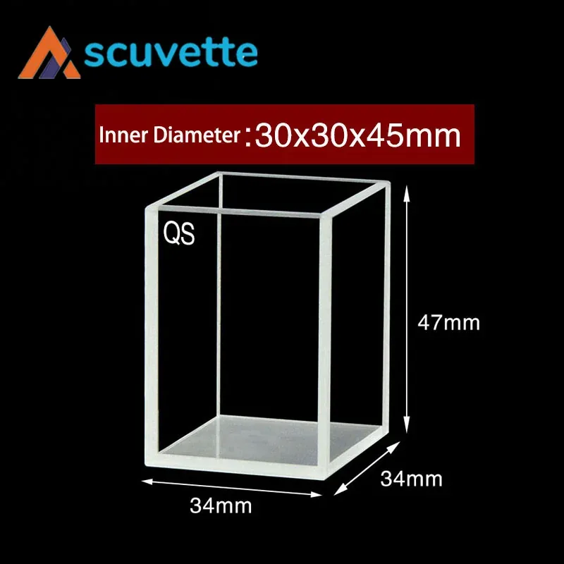 30mm Quartz Cubic Cuvette 4-Port Open Top 32.4mL 34x34x47mm