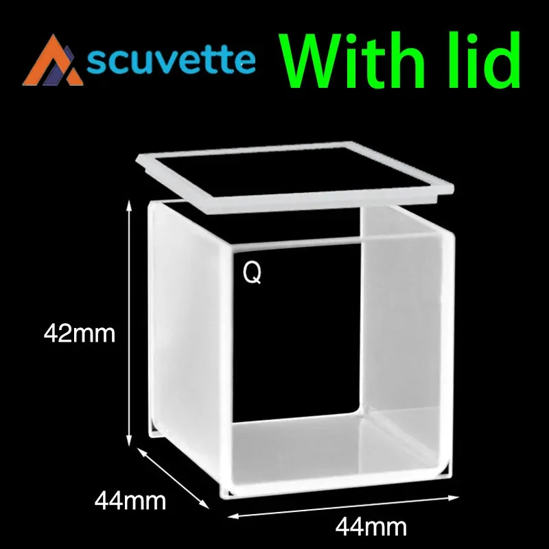 40mm Quartz Cubic Cuvette Two-Way with Quartz Lid 51mL 44x44x42mm