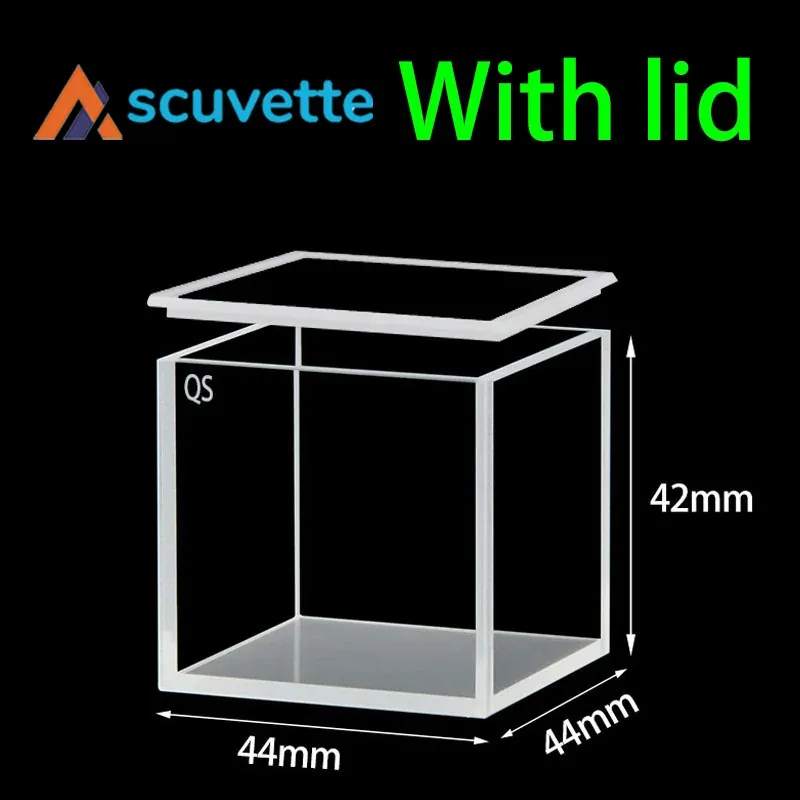 40mm Quartz Cubic Cuvette 4-Port with Quartz Lid 51mL 44x44x42mm