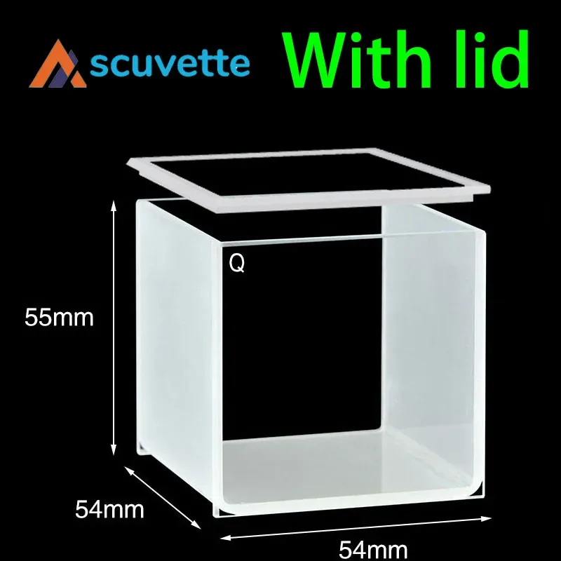 50mm Quartz Cubic Cuvette Two-Way with Quartz Lid 106mL 54x54x55mm