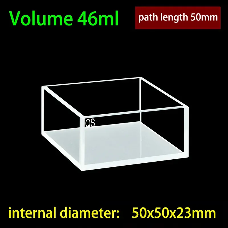 50mm Quartz Cubic Cuvette 4-Port with Quartz Lid 46mL 54x54x25mm dimensions