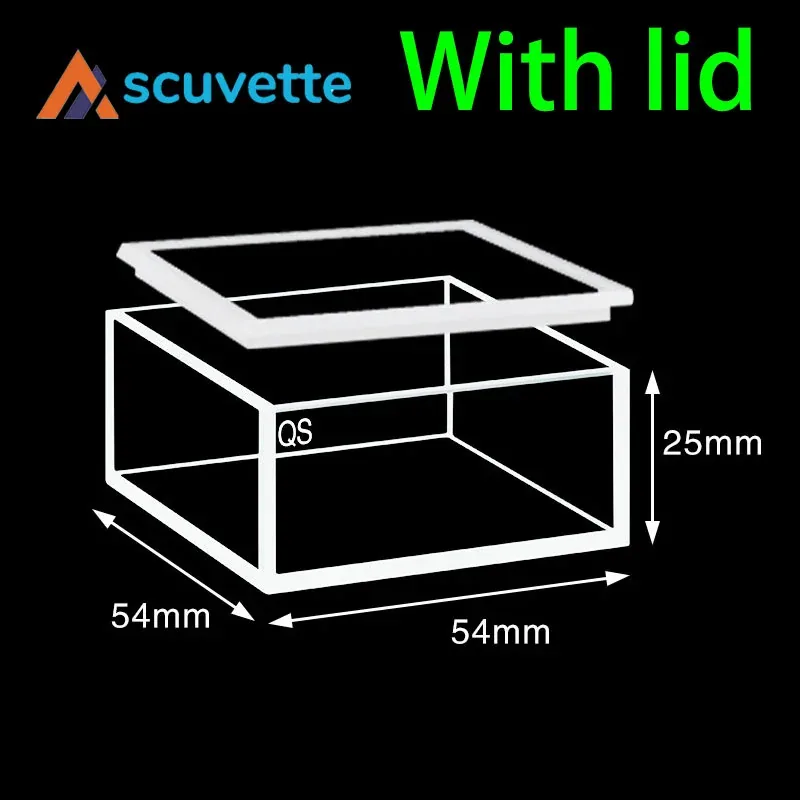 50mm Quartz Cubic Cuvette 5-Port with Quartz Lid 46mL 54x54x25mm