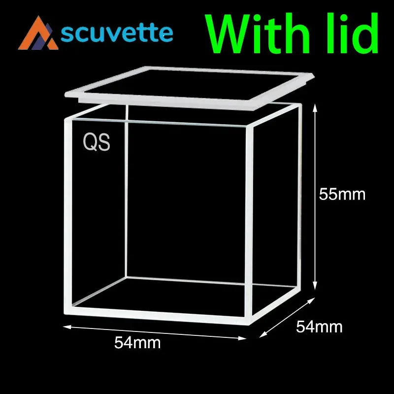 50mm Quartz Cubic Cuvette 5-Port with Quartz Lid 106mL 54x54x55mm
