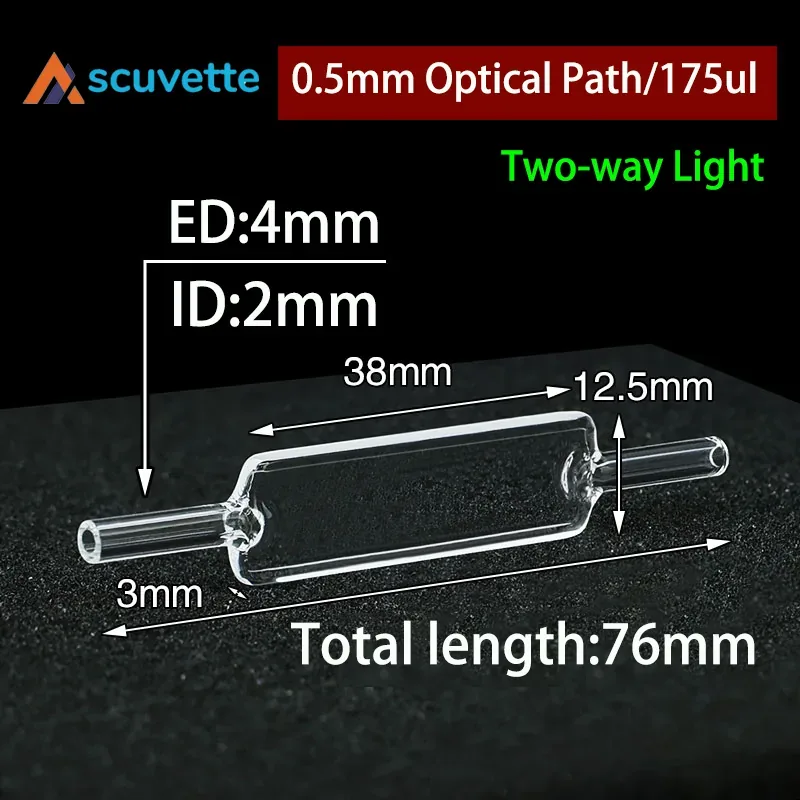 0.5mm Quartz Flow Cuvette, Two Ends Open, 0.175mL, 4mm Tube, for UV Spectrophotometer HPLC FIA