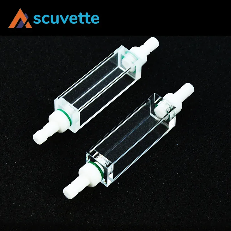 10mm Quartz Flow Cuvette Detachable PTFE Connectors, 3.5mL, Optical Glue Process