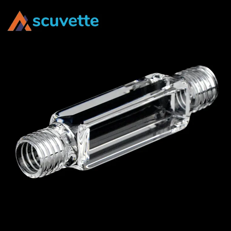 10mm Quartz Flow Cuvette Screw Cap, 4mm Slit, 1.4mL Micro Fluorescence Flow Cell, M12 Thread