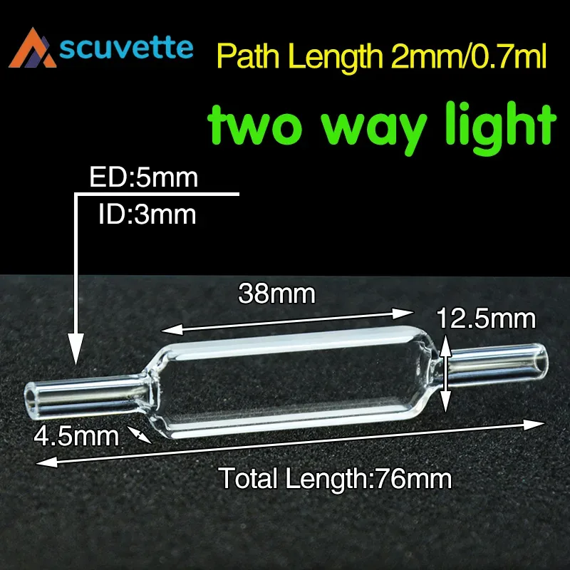 2mm Quartz Flow Cuvette, Two Ends Open, 0.7mL, 5mm Tube, for UV Spectrophotometer HPLC FIA