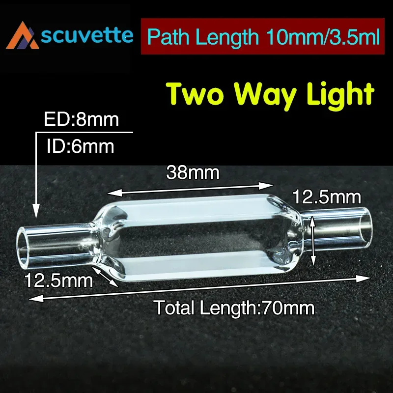10mm Quartz Flow Cuvette, Two Ends Open, 3.5mL, 8mm Tube, Optical Contact for UV Spectrophotometer HPLC FIA