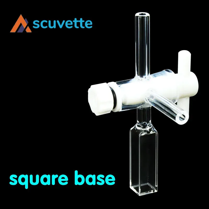10mm Quartz Flow Cuvette with 3-Port PTFE Valve, 3.5mL Square Base, 5-Port Light, 8mm Tube, M10 Thread, Fully Sealed