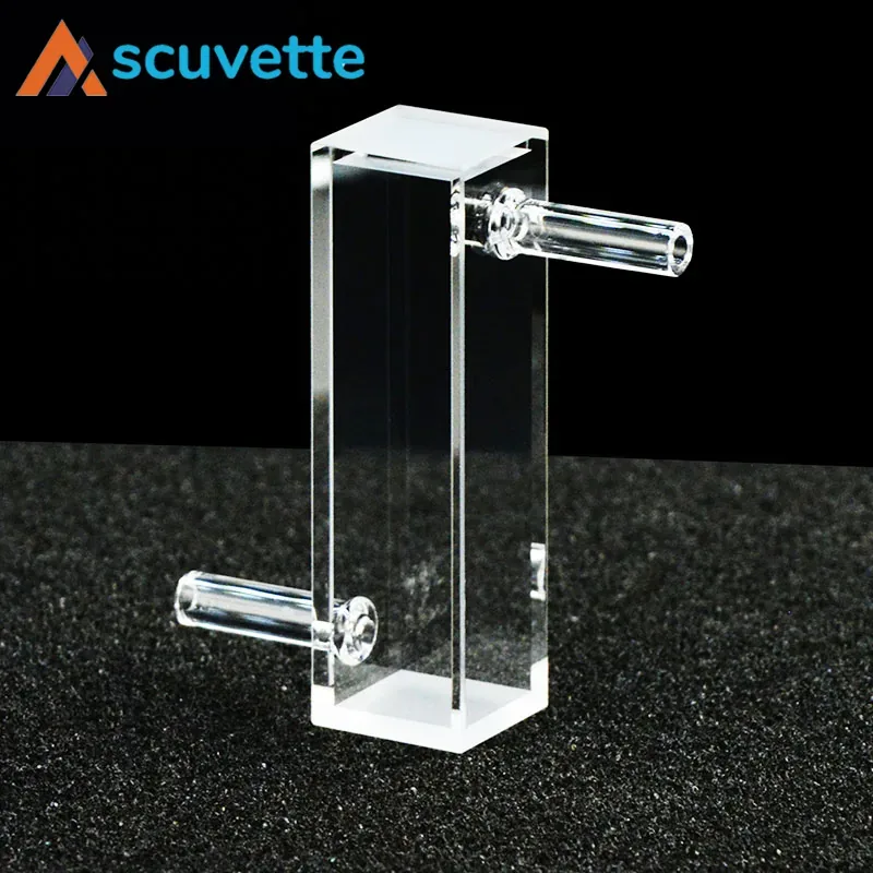 10mm Quartz Flow Cuvette, Four-Port Up-Down Tube, 4mL, 4mm Tube, 1.5mm Wall