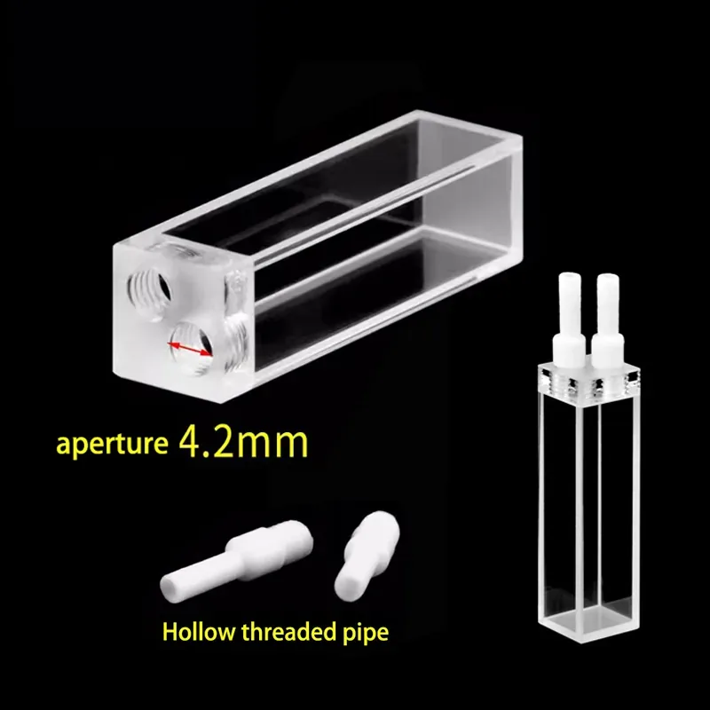 10mm Quartz Vertical Flow Cuvette, Four-Port, 3.5mL, 3.4mm Thread