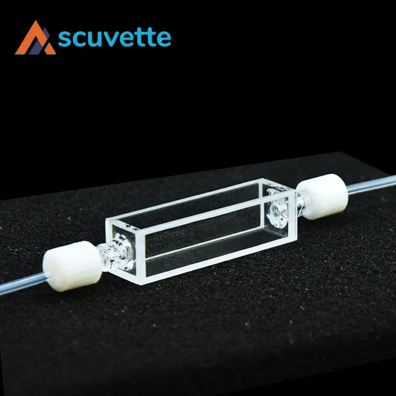 10mm Quartz Flow Cuvette Four-Port Screw Thread, 4mL, M6 Thread for Gas Flow