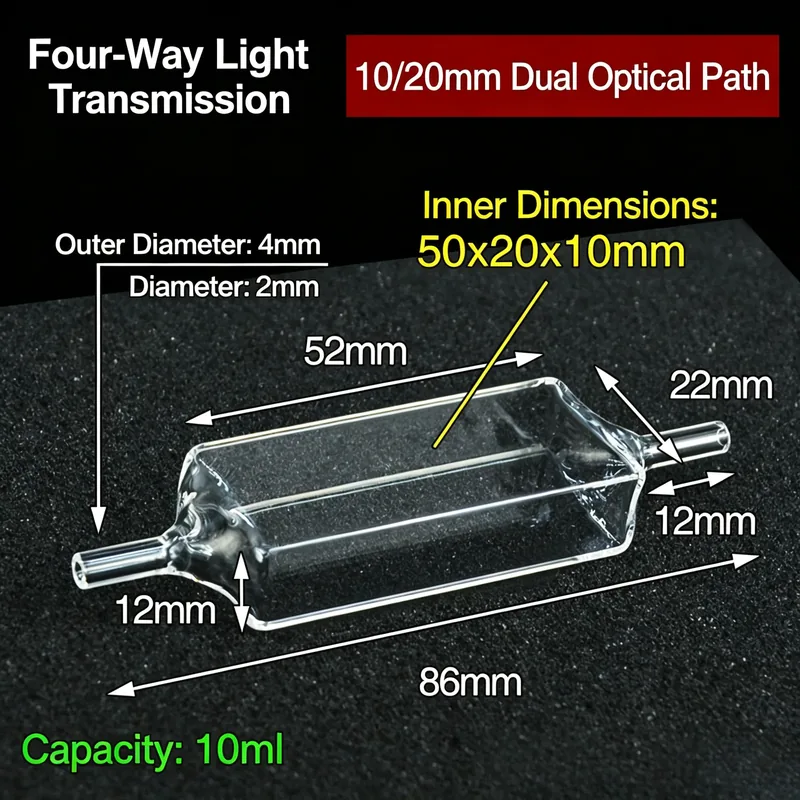 20mm Quartz Flow Cuvette, Four-Port, 4mm Tube, 86mm