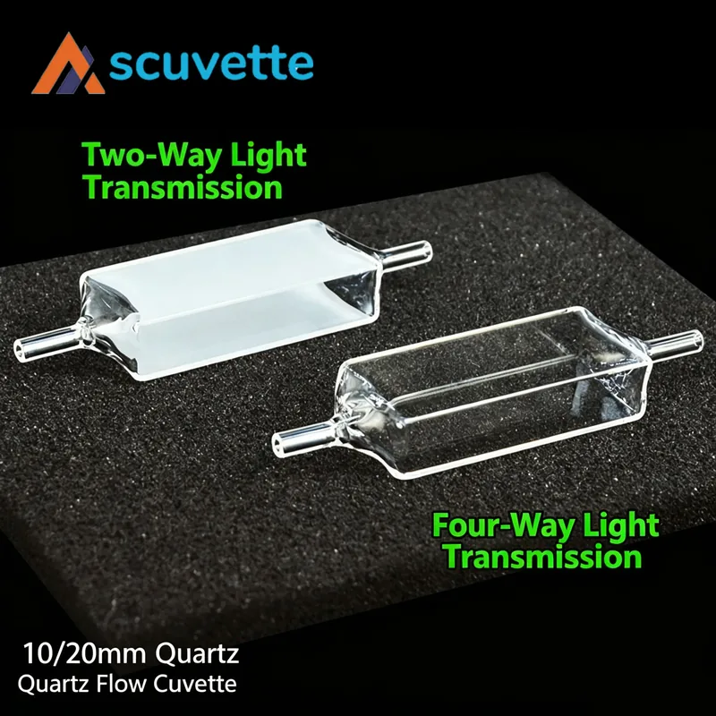 20mm Quartz Flow Cuvette, Four-Port, 4mm Tube, 86mm
