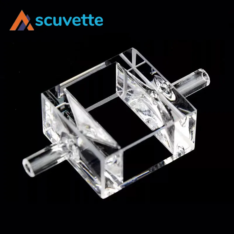 20mm Quartz Flow Cuvette with Funnels, Four-Port, 2.6mL, 4mm Tube