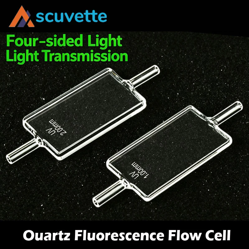 Quartz Fluorescence Flow Cell Cuvette, Four-Port, 1mm/2mm Path, 22mm Chamber, 4mm Tube, for Fluorescence Spectrophotometer