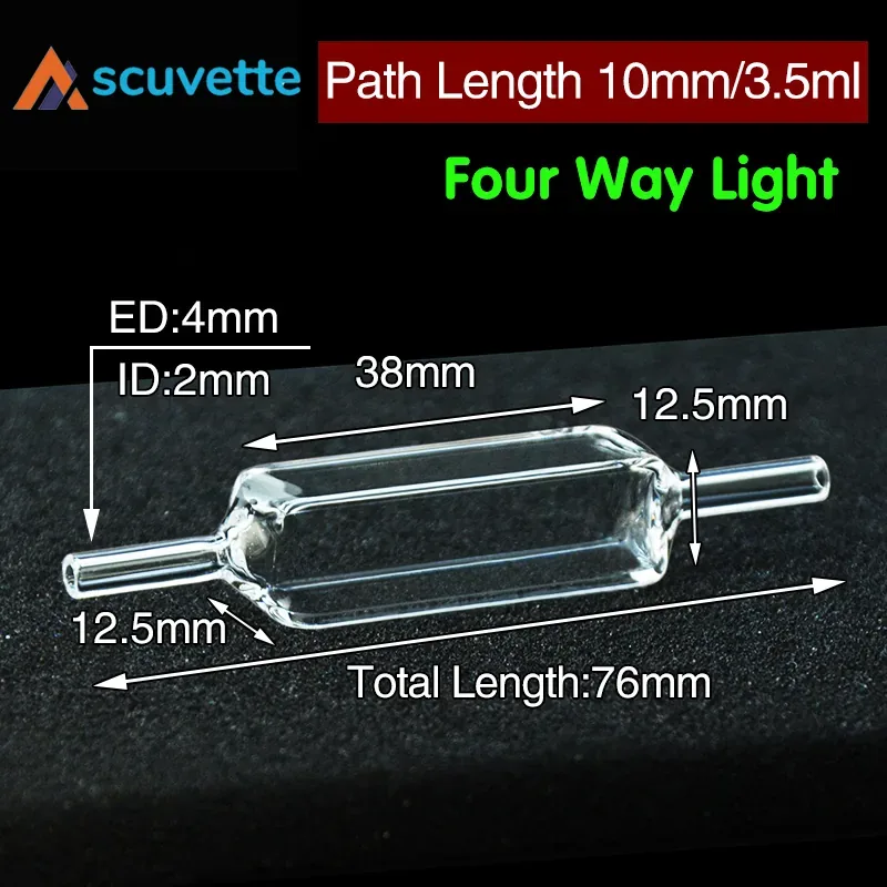 10mm Quartz Flow Cuvette, Four-Port, 3.5mL, 4mm Tube, for UV Spectrophotometer HPLC FIA