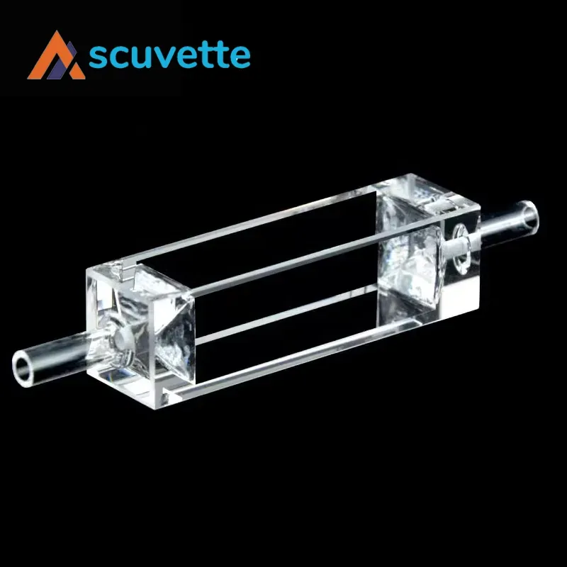 10mm Quartz Flow Cuvette, Four-Port with Funnels, 3.5mL, 4mm Tube, for UV Spectrophotometer HPLC FIA