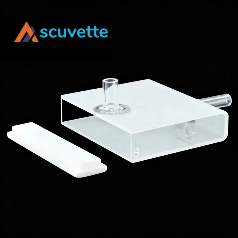 50mm Quartz Flow Cuvette with Tube and PTFE Stopper, Two-Way Light Path, 16mL for UV Spectrophotometer HPLC FIA