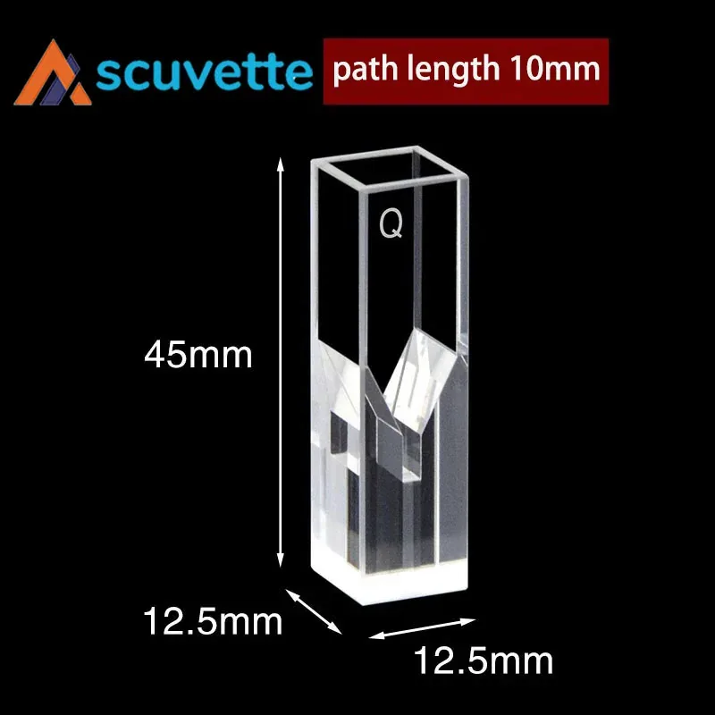 100 µL quartz fluorescence ultra-micro (sub-micro) cuvette, four-way, 10 mm path, 15 mm center height, 2 mm slit, JGS1 fused quartz
