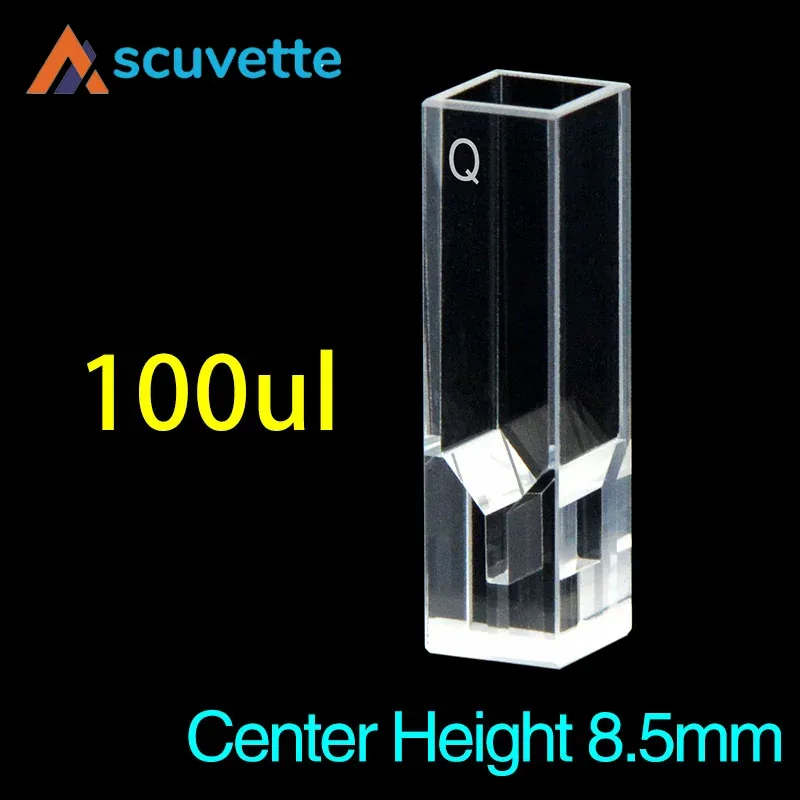 100 µL quartz fluorescence ultra-micro (sub-micro) cuvette, four-way, 10 mm path, 8.5 mm center height, 2 mm slit, JGS1 fused quartz