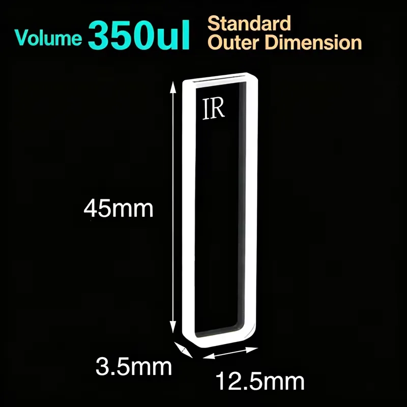 Dimensions cuve quartz IR 1mm, 45 x 3.5 x 12.5mm, 350&micro;L, double trajet optique