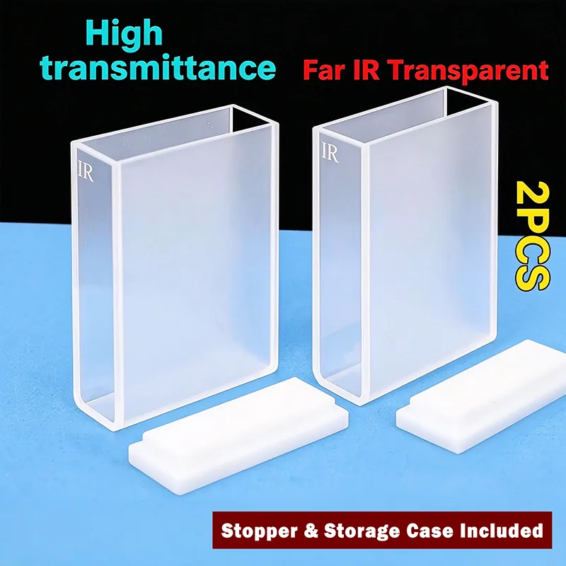 High Transmittance grade 30mm IR quartz cuvette, 2 pcs with stopper and storage case
