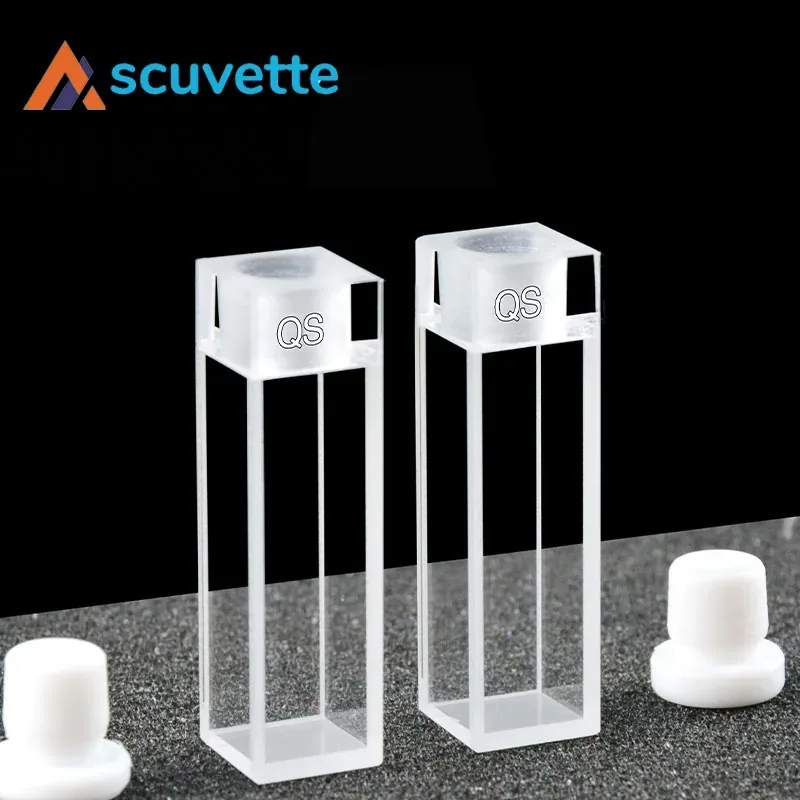 10mm Four-way Quartz Cuvette with Stoppers, Anti-Evaporation, 3.5mL, 2 Pcs per Box