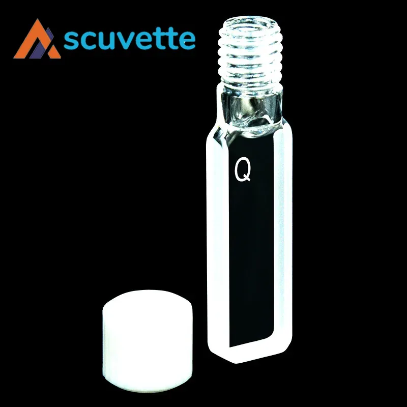 3mm Quartz Screw Cap Cuvette Two-Way 1.05mL Fully Sealed M10 Thread