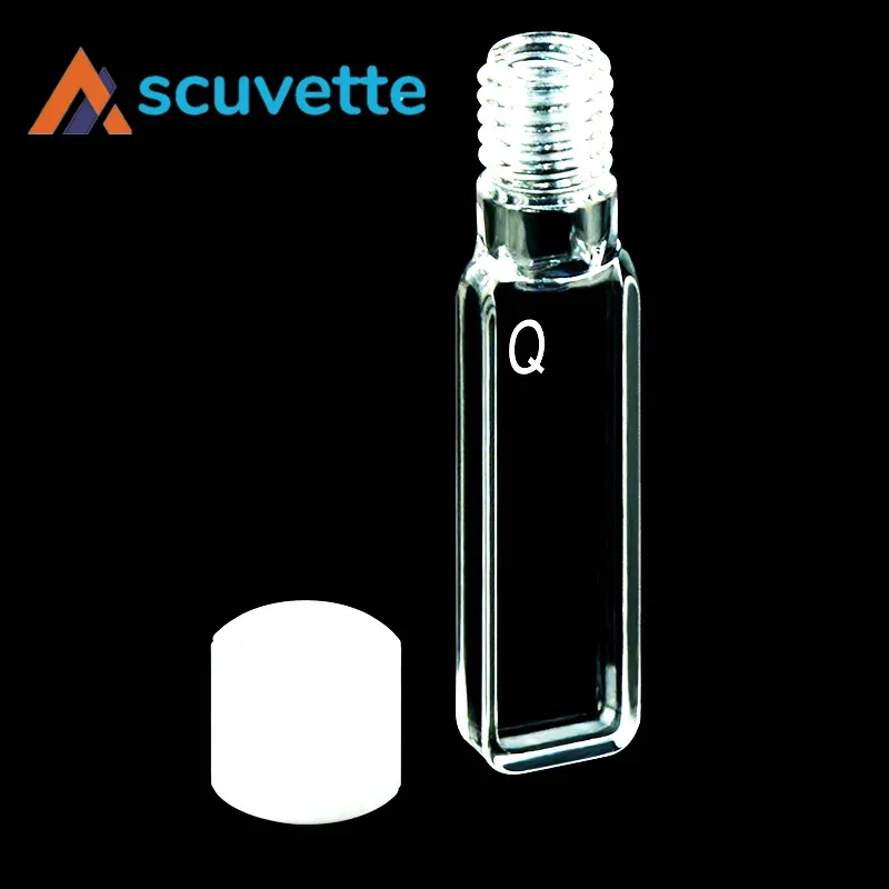 3mm Quartz Screw Cap Cuvette 4-Port 1.05mL Fully Sealed M10 Thread