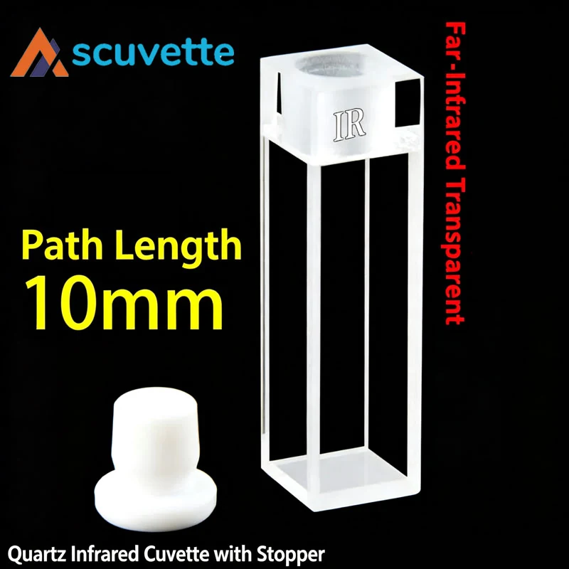 10mm Quartz IR Cuvette with PTFE Solid Stopper, 4-Port 3.5mL, Pre-installed PTFE Stopper Seal, JGS3 Infrared Quartz