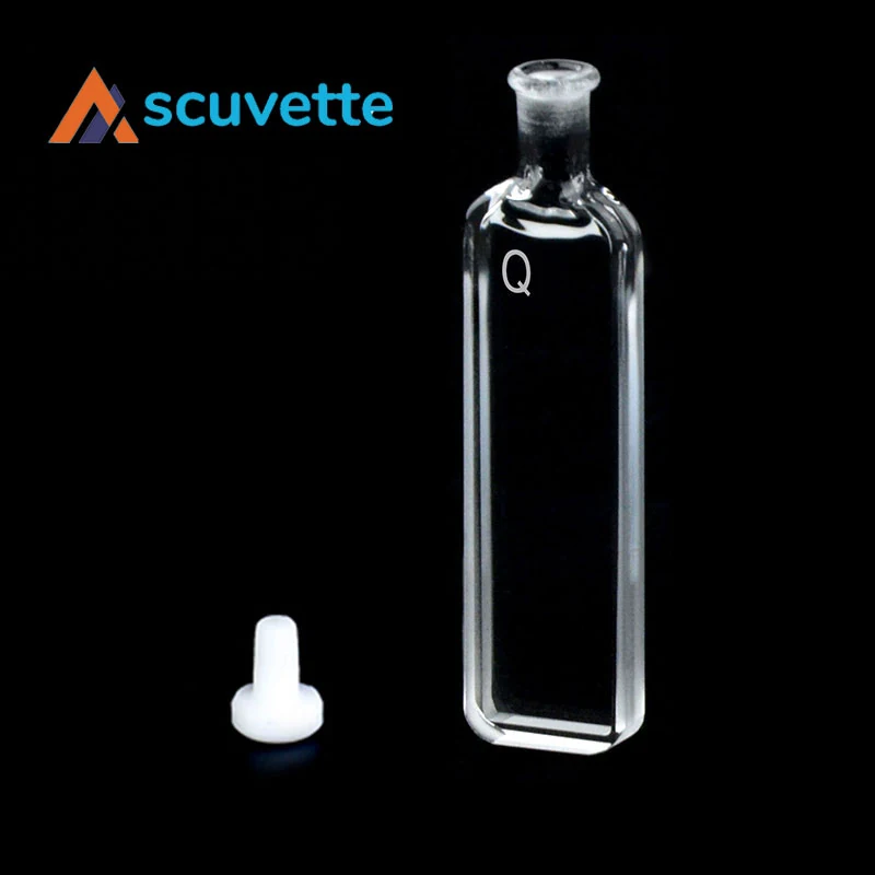 Cubeta de cuarzo de trayectoria corta con tapón, Dos vías, 3mm, 1050μL, tapón de PTFE, para espectrofotómetro UV