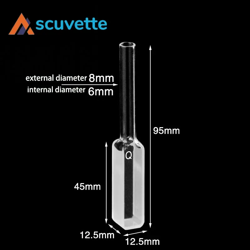 Quartz Tube Cuvette 10 mm 2-Port Light Path 95 mm Length