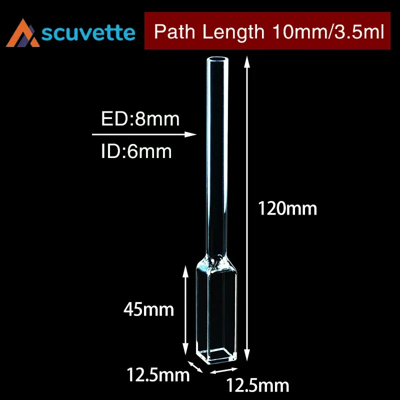 Quartz Tube Cuvette 10 mm 4-Port Light Path 120 mm Length