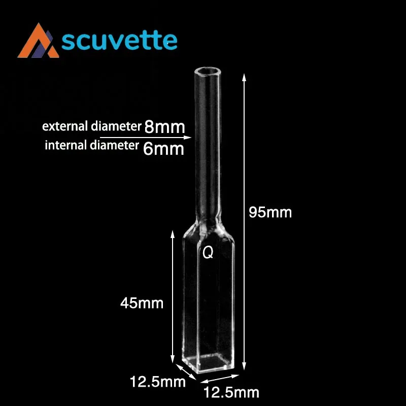 Quartz Tube Cuvette 10 mm 4-Port Light Path 135 mm Length